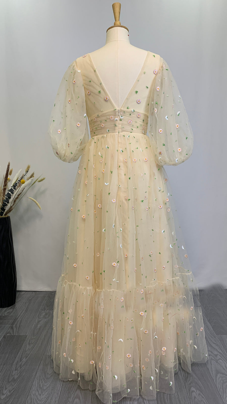 Blue and Yellow Daisy Floral Tea Length Dress