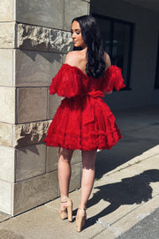 Off the Shoulder Hot Pink Ruffles Short A-line Homecoming Dress