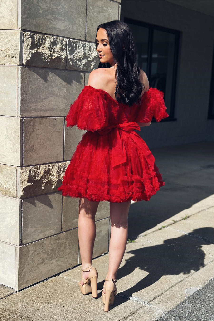 Off the Shoulder Hot Pink Ruffles Short A-line Homecoming Dress