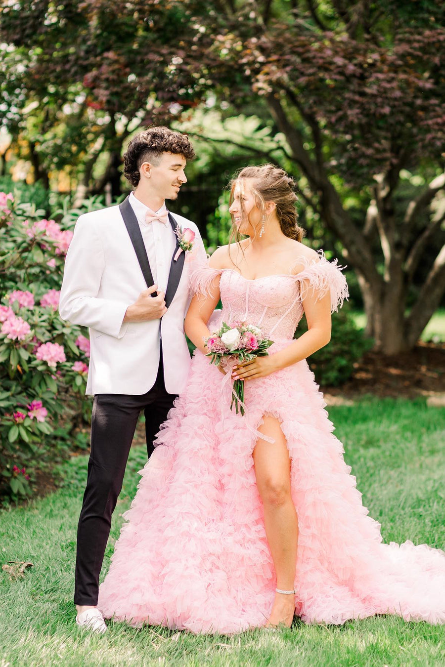 Off the Shoulder Pink Tiered Layers Long Formal Gown