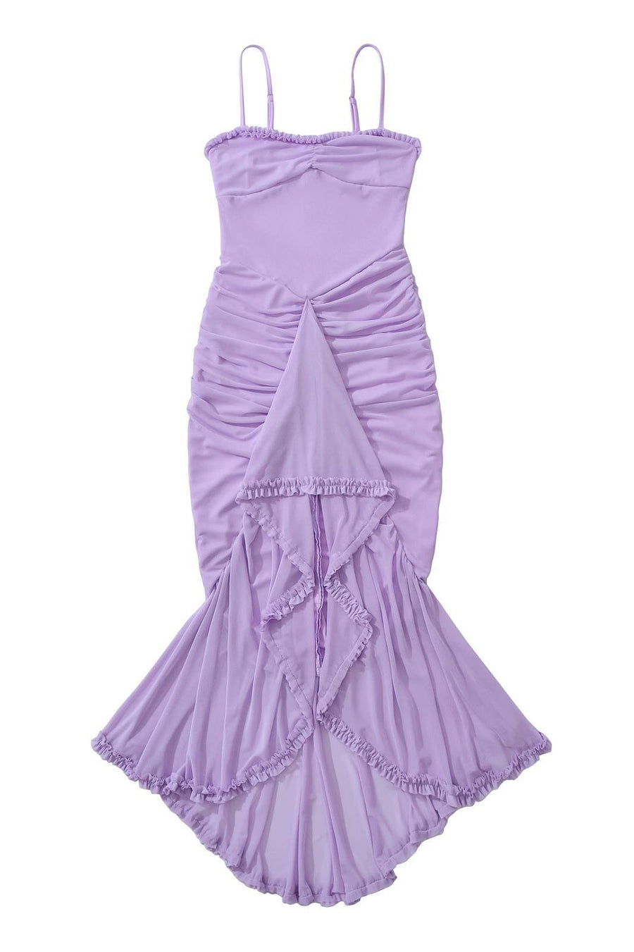 Straps Yellow Ruffled Front Irregular Long Dress