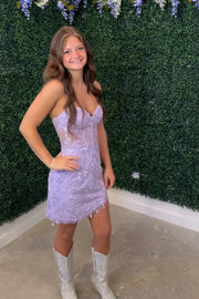 Sweeetheart Lace Appliques Tight Mini Dress