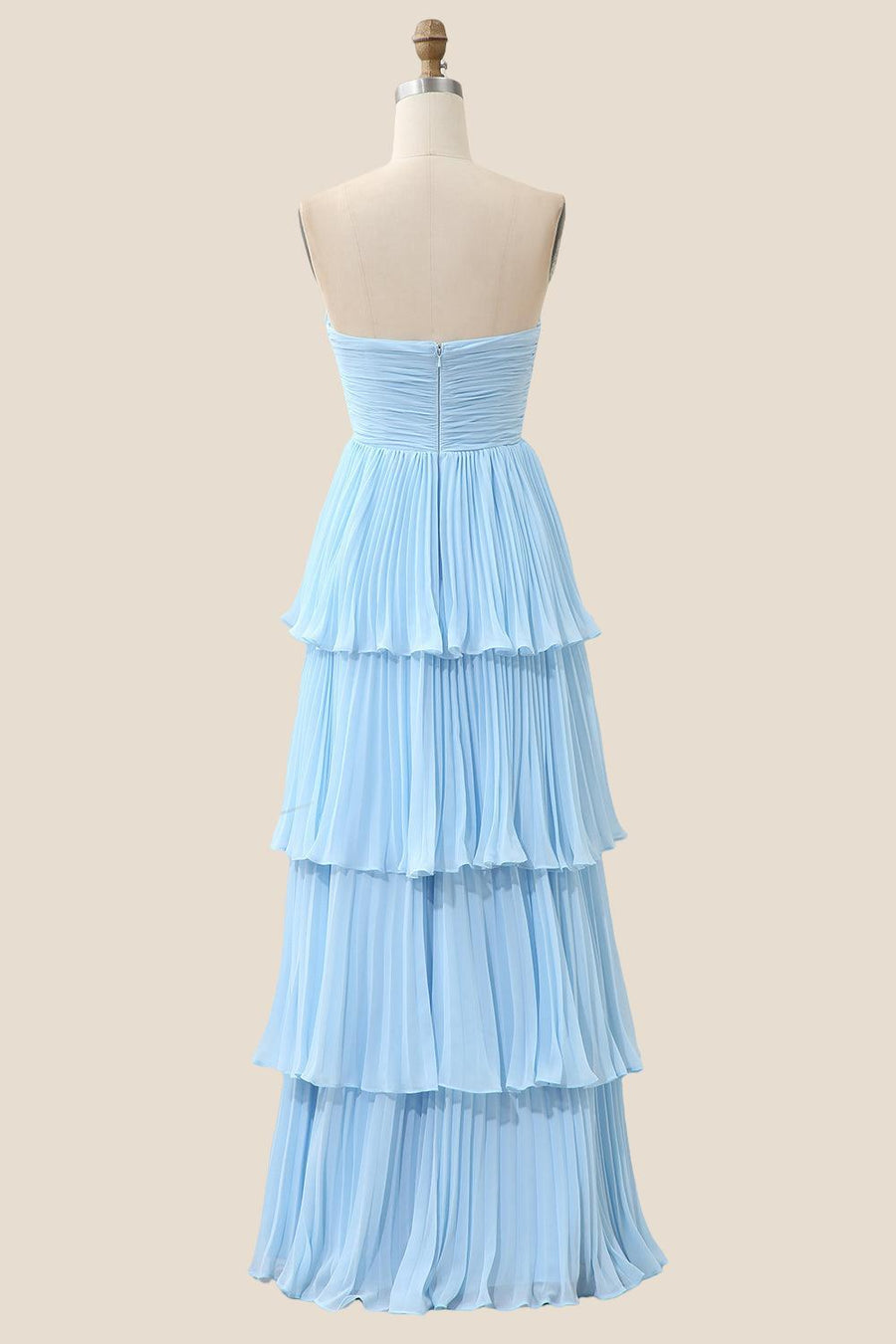 Strapless Sage Pleated Tiered Long Party Dress
