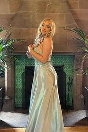 Blue Appliques Mermaid Long Formal Dress