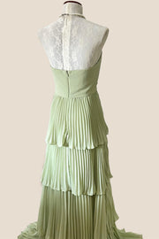 Sage Green Chiffon Pleated Chiffon Tiered Party Dress