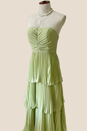 Sage Green Chiffon Pleated Chiffon Tiered Party Dress