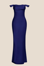 Off the Shoulder Coral Soft Satin Long Dress