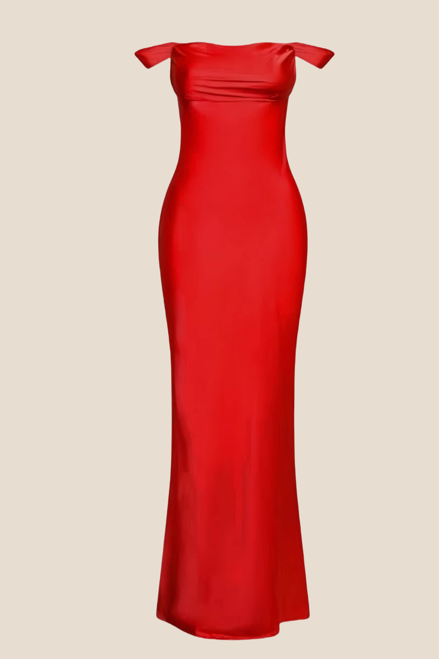 Off the Shoulder Orange Soft Satin Fitted Dress