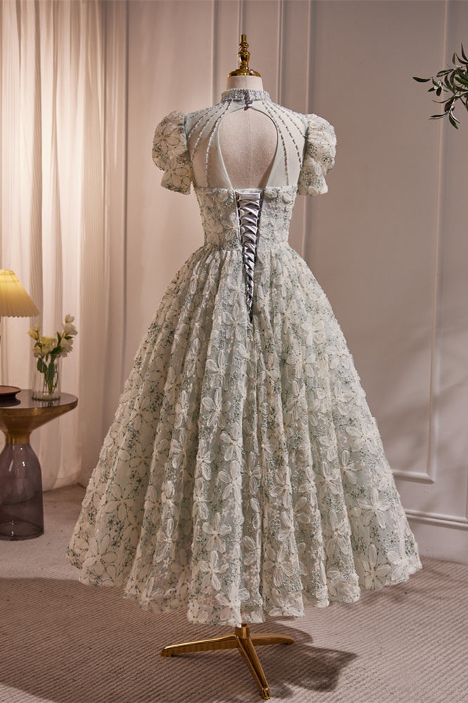 oh molly white dress Beaded High Neck 3D Lace Light Green Party Dress – Ohmollydress