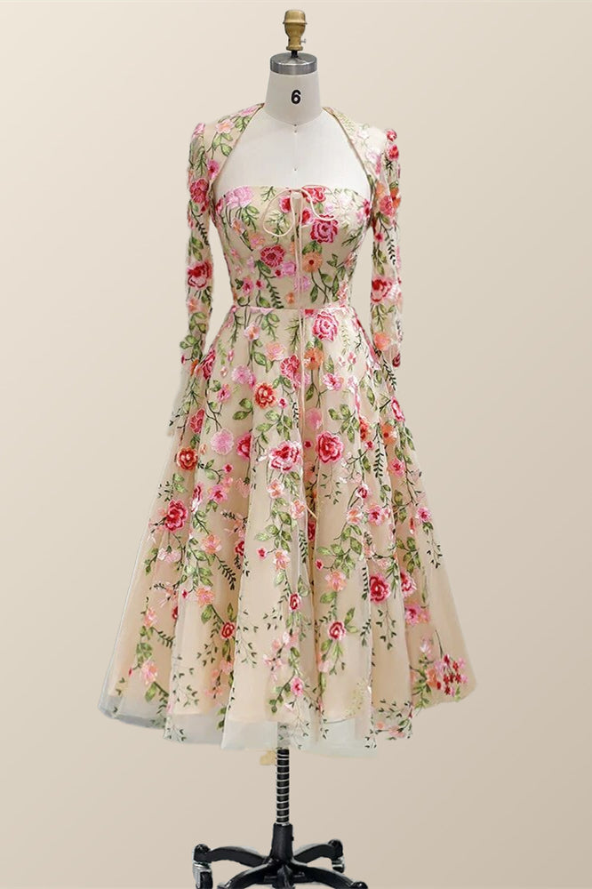 Strapless Floral Tea Length Dress with Jacket – Ohmollydress