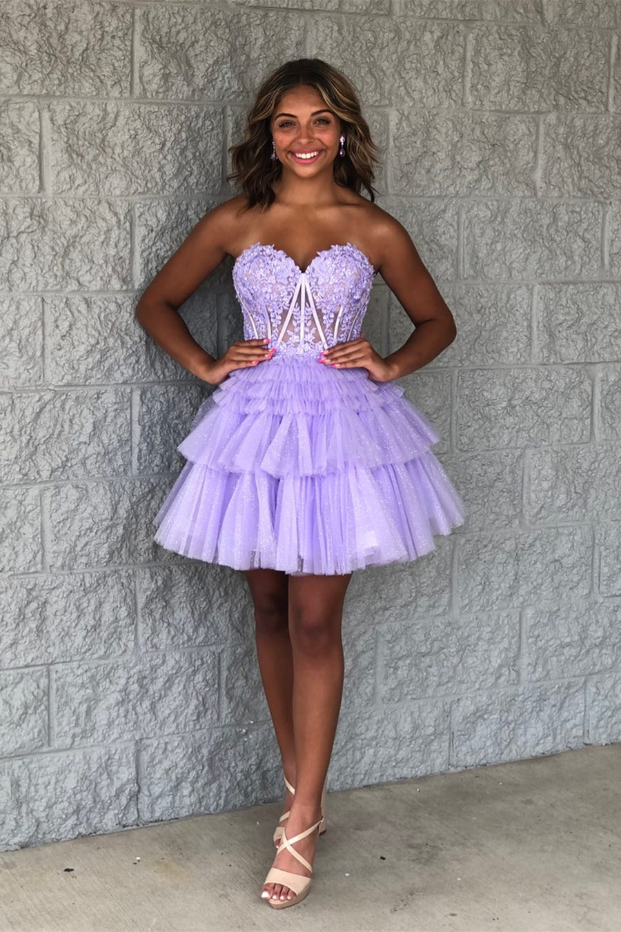 Red Sweetheart Lace and Ruffles Short Tulle Dress