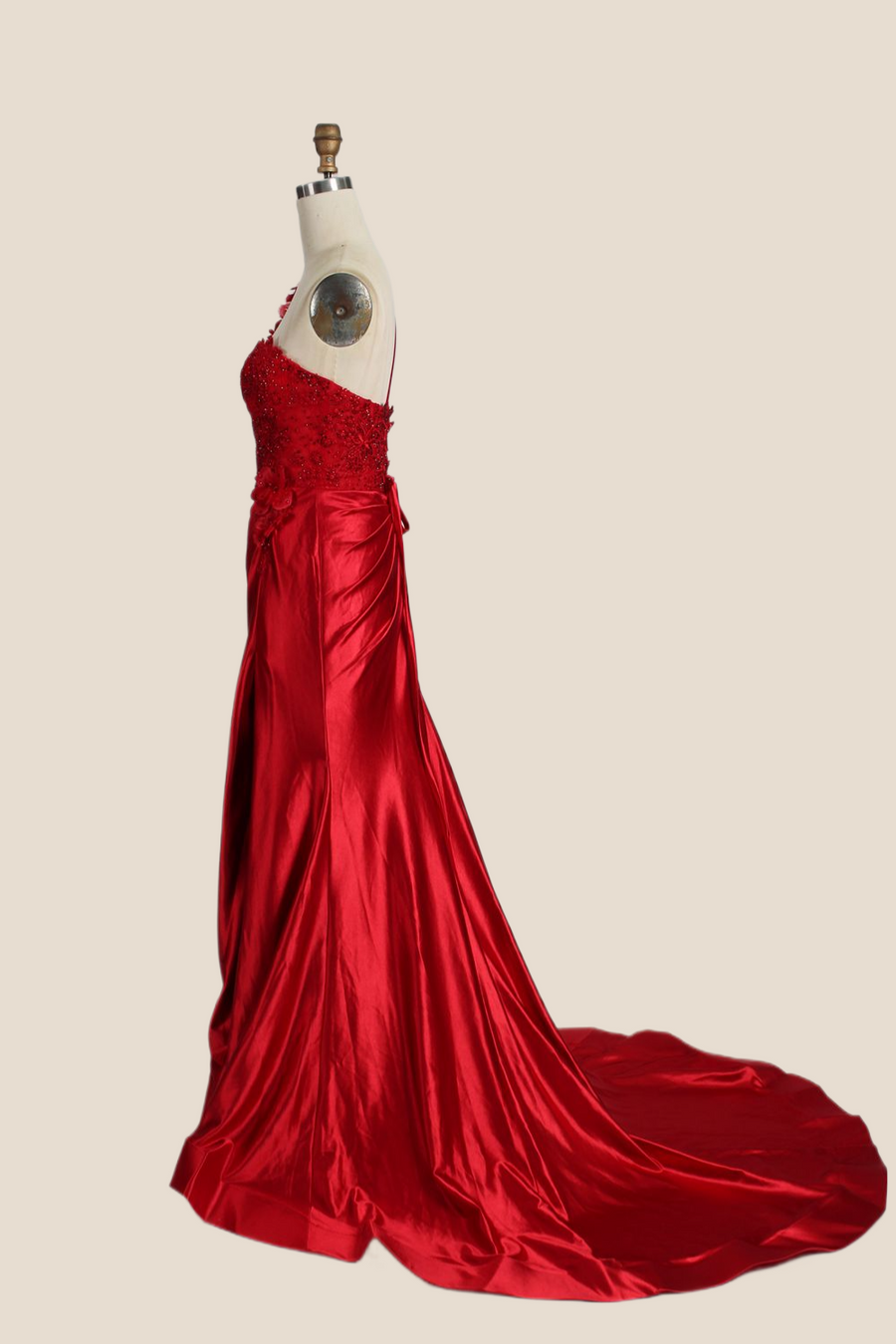One Shoulder Red Appliques Ruched Mermaid Formal Dress