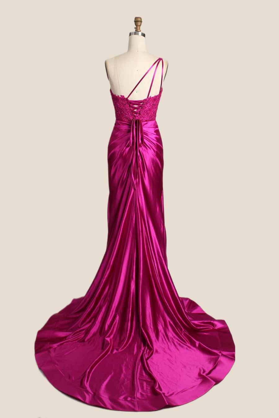 One Shoulder Red Appliques Ruched Mermaid Formal Dress