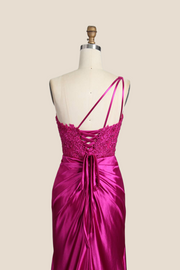 One Shoulder Red Appliques Ruched Mermaid Formal Dress