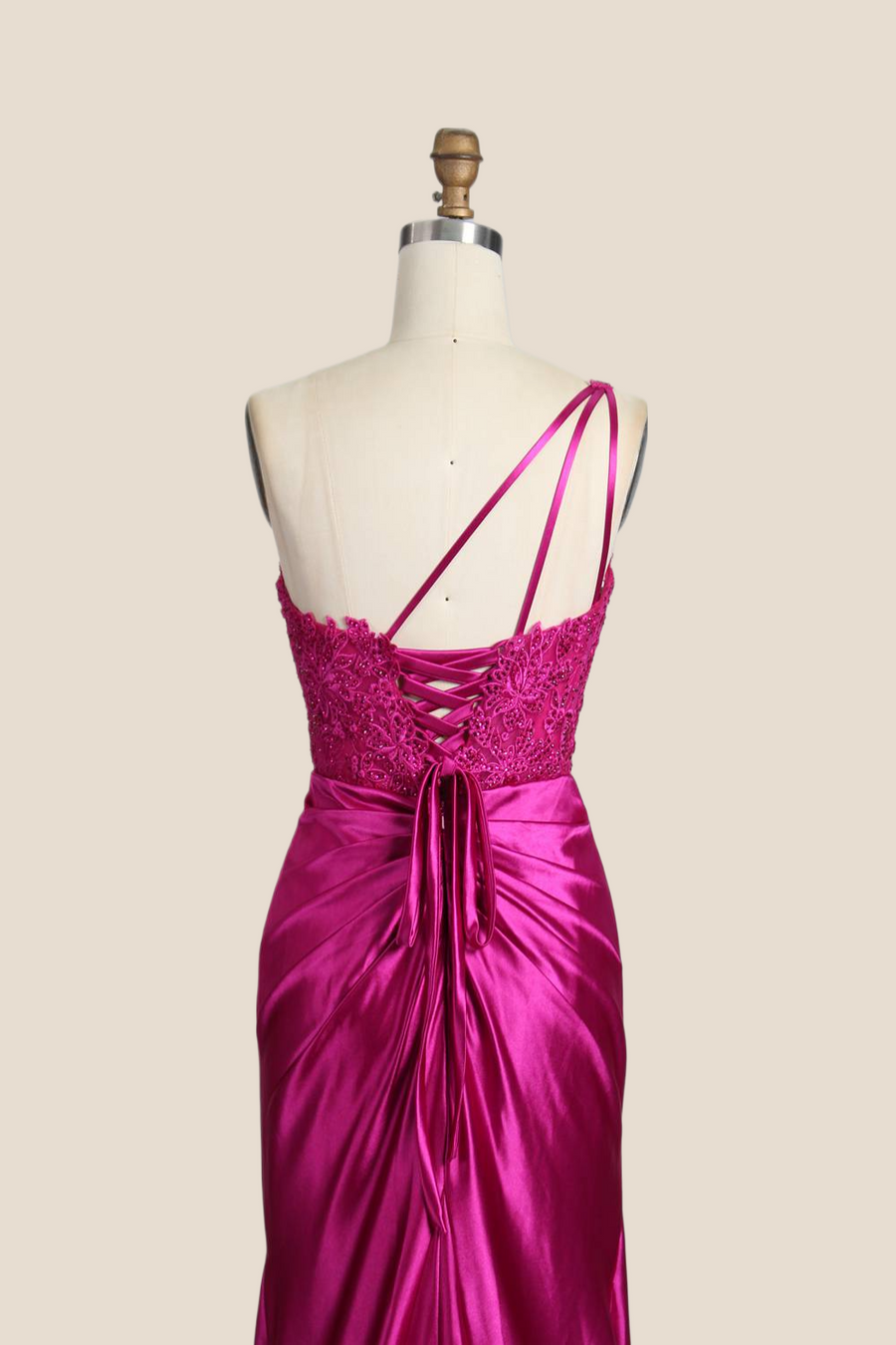 One Shoulder Red Appliques Ruched Mermaid Formal Dress