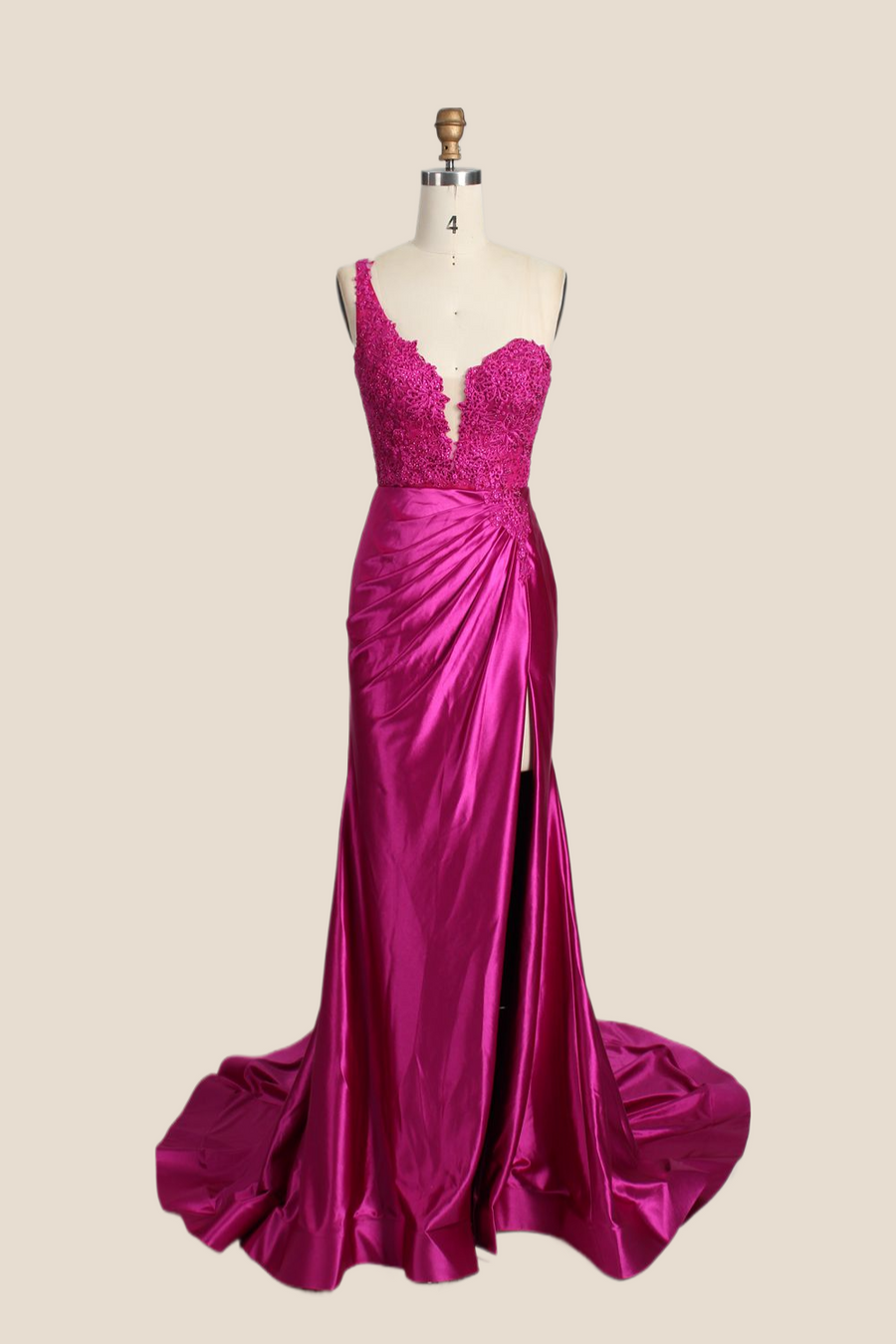 One Shoulder Red Appliques Ruched Mermaid Formal Dress