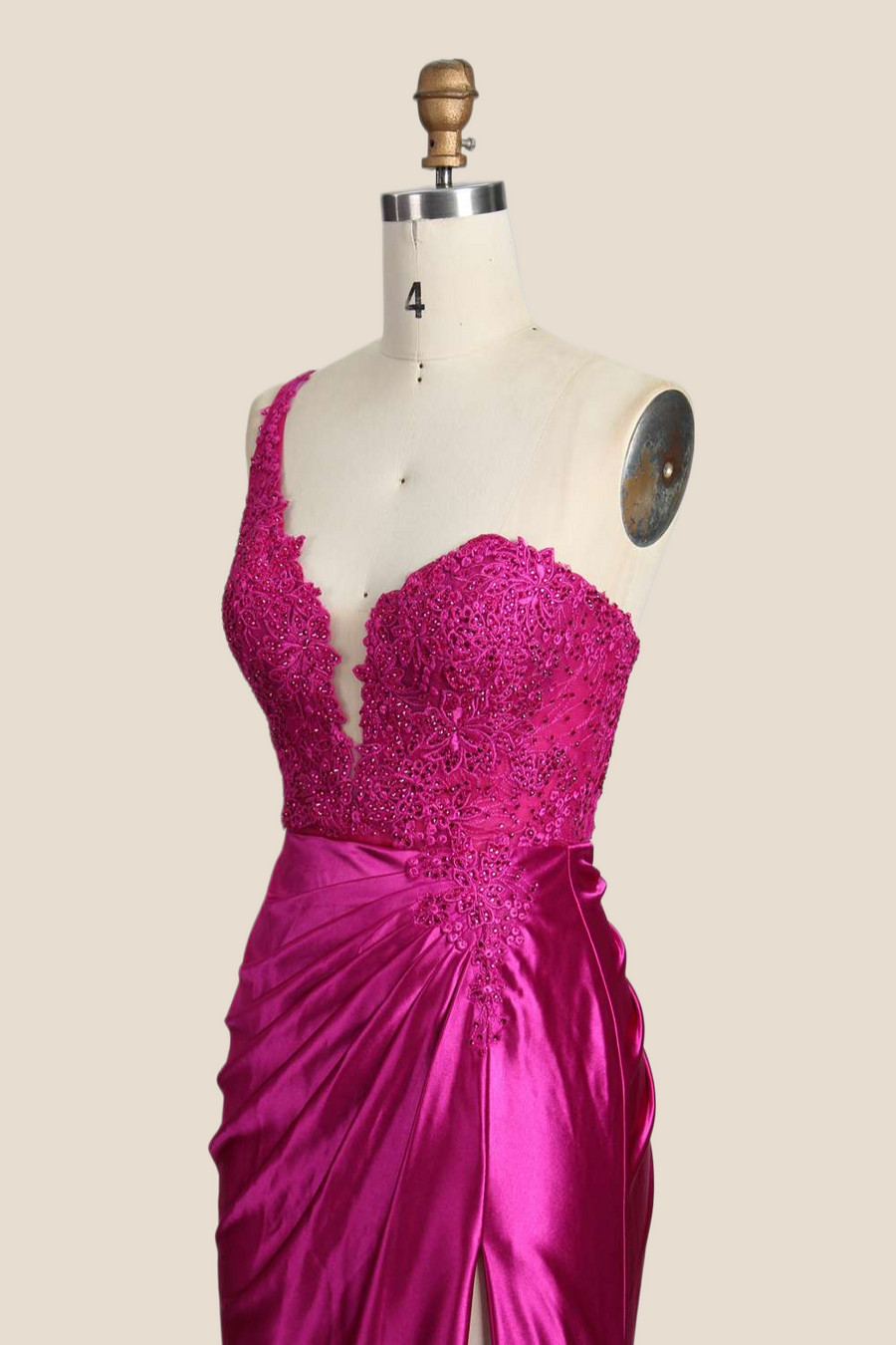 One Shoulder Red Appliques Ruched Mermaid Formal Dress