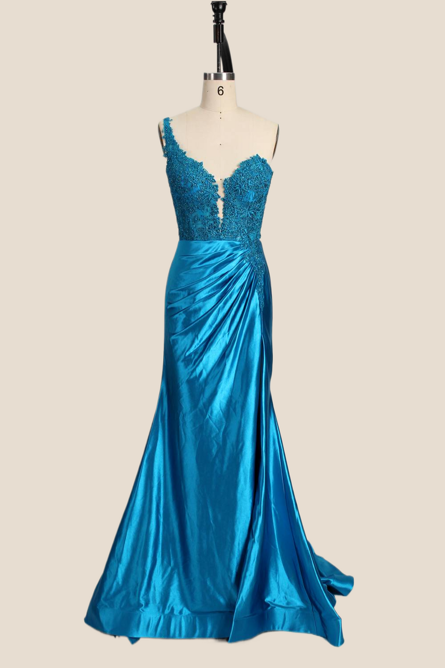 One Shoulder Red Appliques Ruched Mermaid Formal Dress