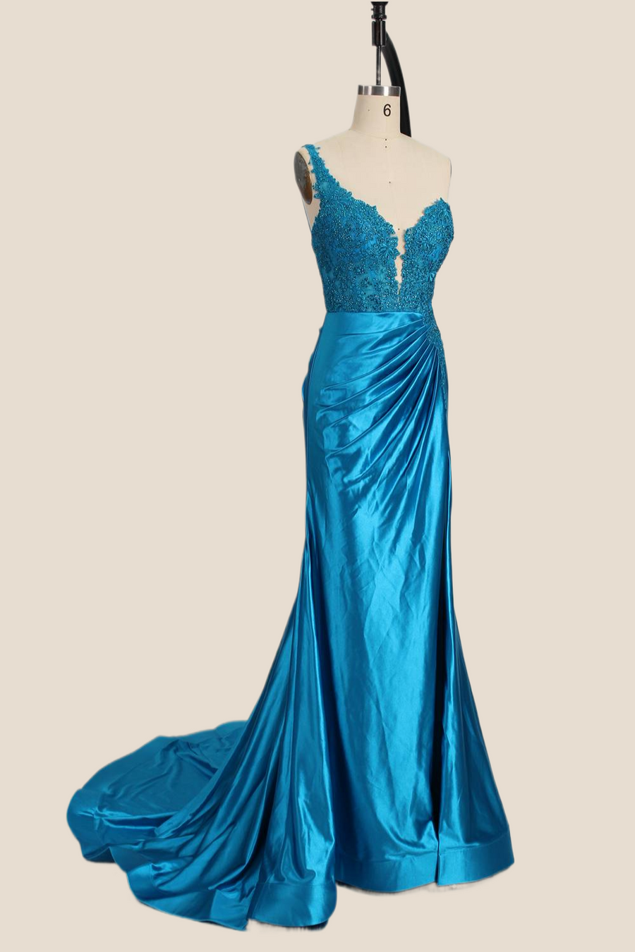 One Shoulder Red Appliques Ruched Mermaid Formal Dress