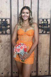 Sweeetheart Lace Appliques Tight Mini Dress