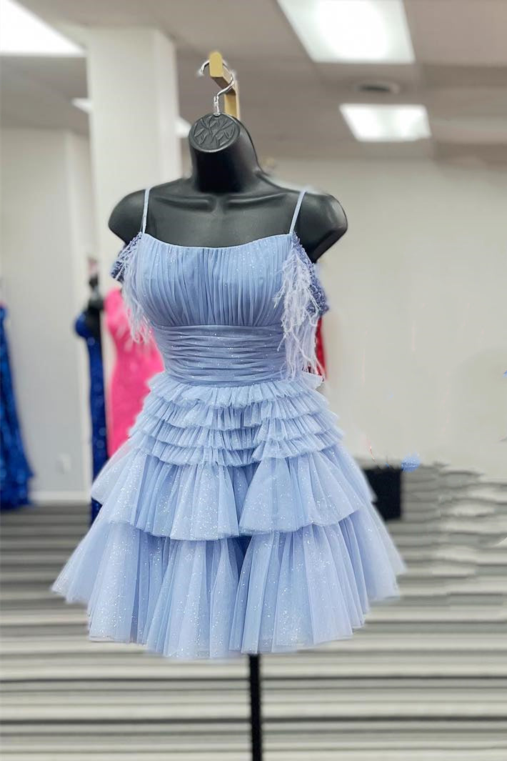 Straps Periwinkle Ruffles A-line Short Dress Ohmollydress Straps Periwinkle Ruffles A-line Short Dress Ohmollydress