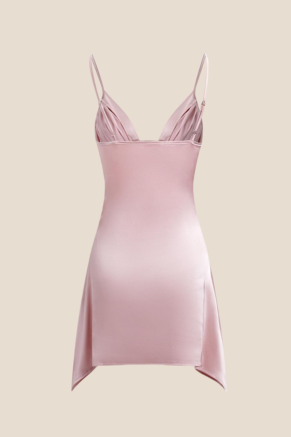Straps Pink Irregular Hem A-line Short Dress