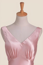 Pink V Neck Sheath Long Party Dress