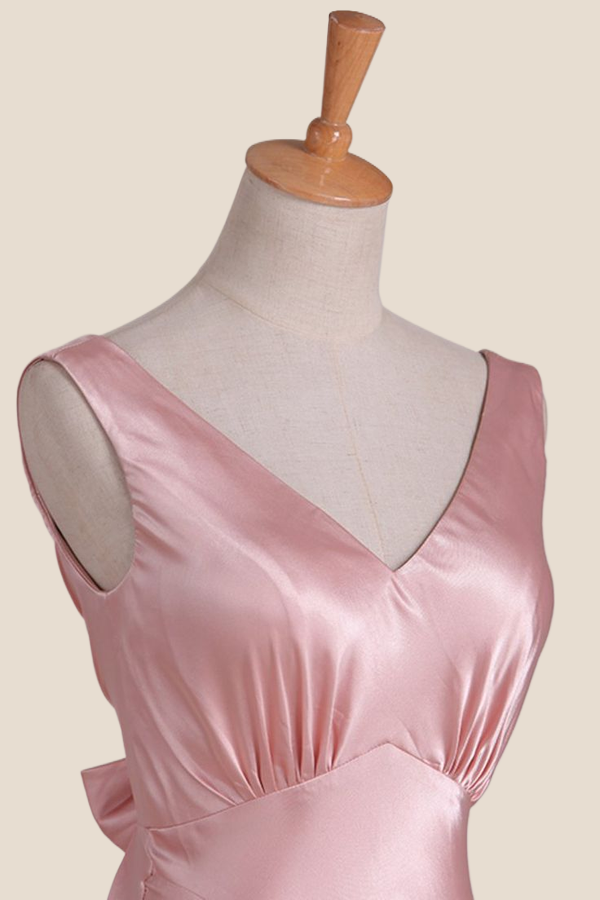 Pink V Neck Sheath Long Party Dress