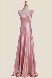 Pink V Neck Sheath Long Party Dress