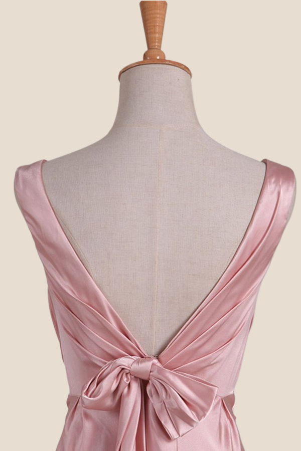 Pink V Neck Sheath Long Party Dress