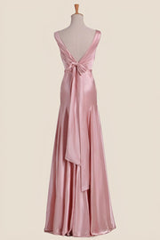 Pink V Neck Sheath Long Party Dress
