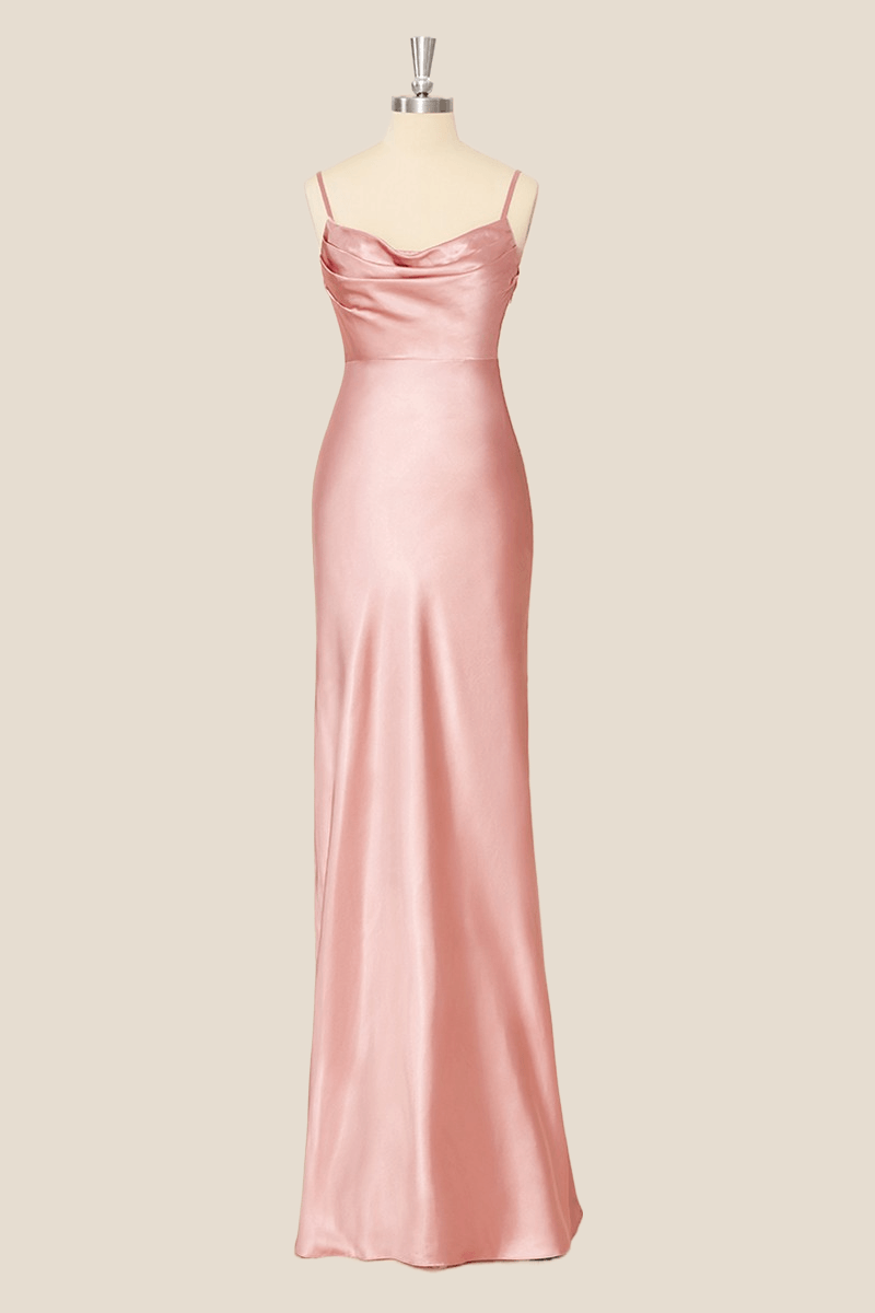 Cowl Neck Pink Sheath Long Party Dress