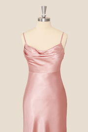 Cowl Neck Pink Sheath Long Party Dress