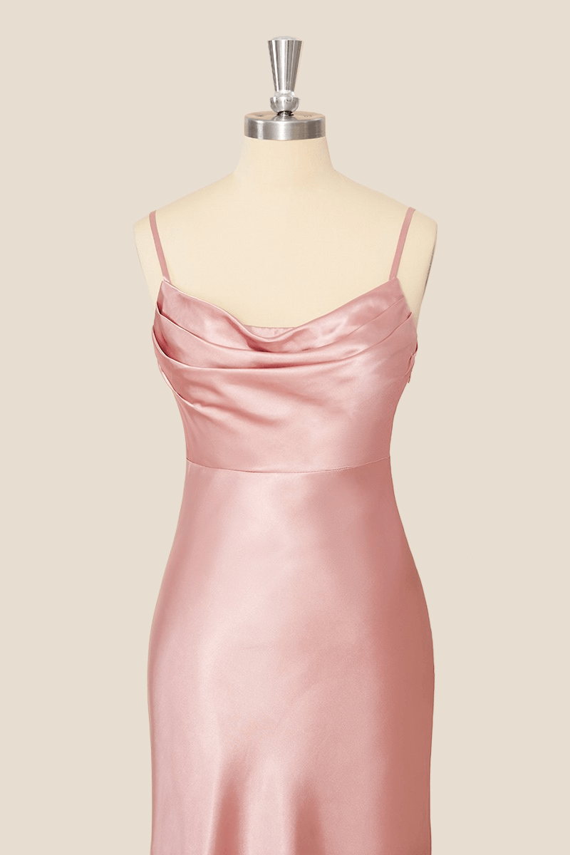 Cowl Neck Pink Sheath Long Party Dress