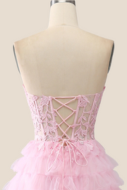 Pink Sweetheart Lace and Tulle Tiered Gown
