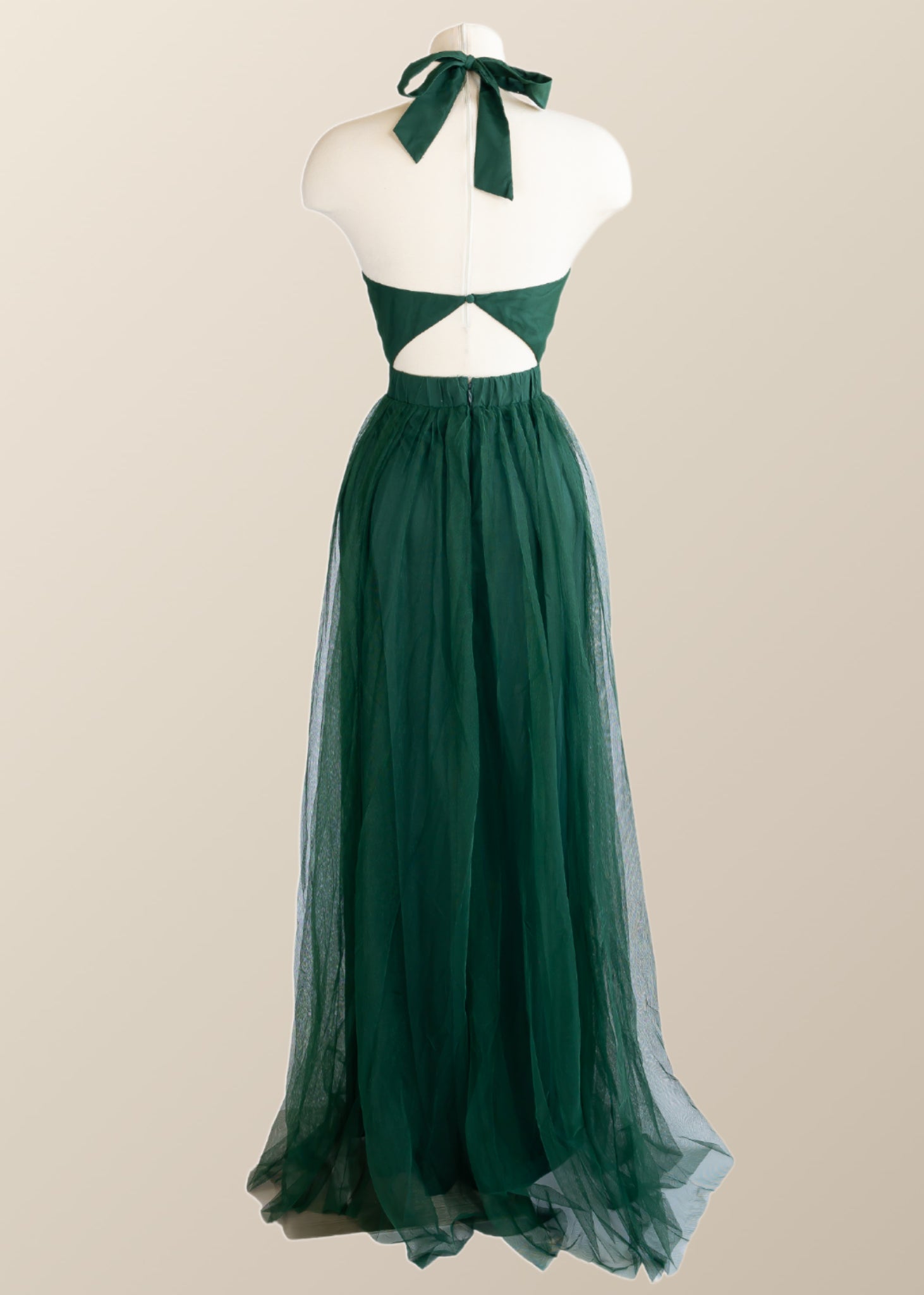 Halter Hunter Green Tulle Long Formal Dress