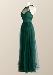 Halter Hunter Green Tulle Long Formal Dress