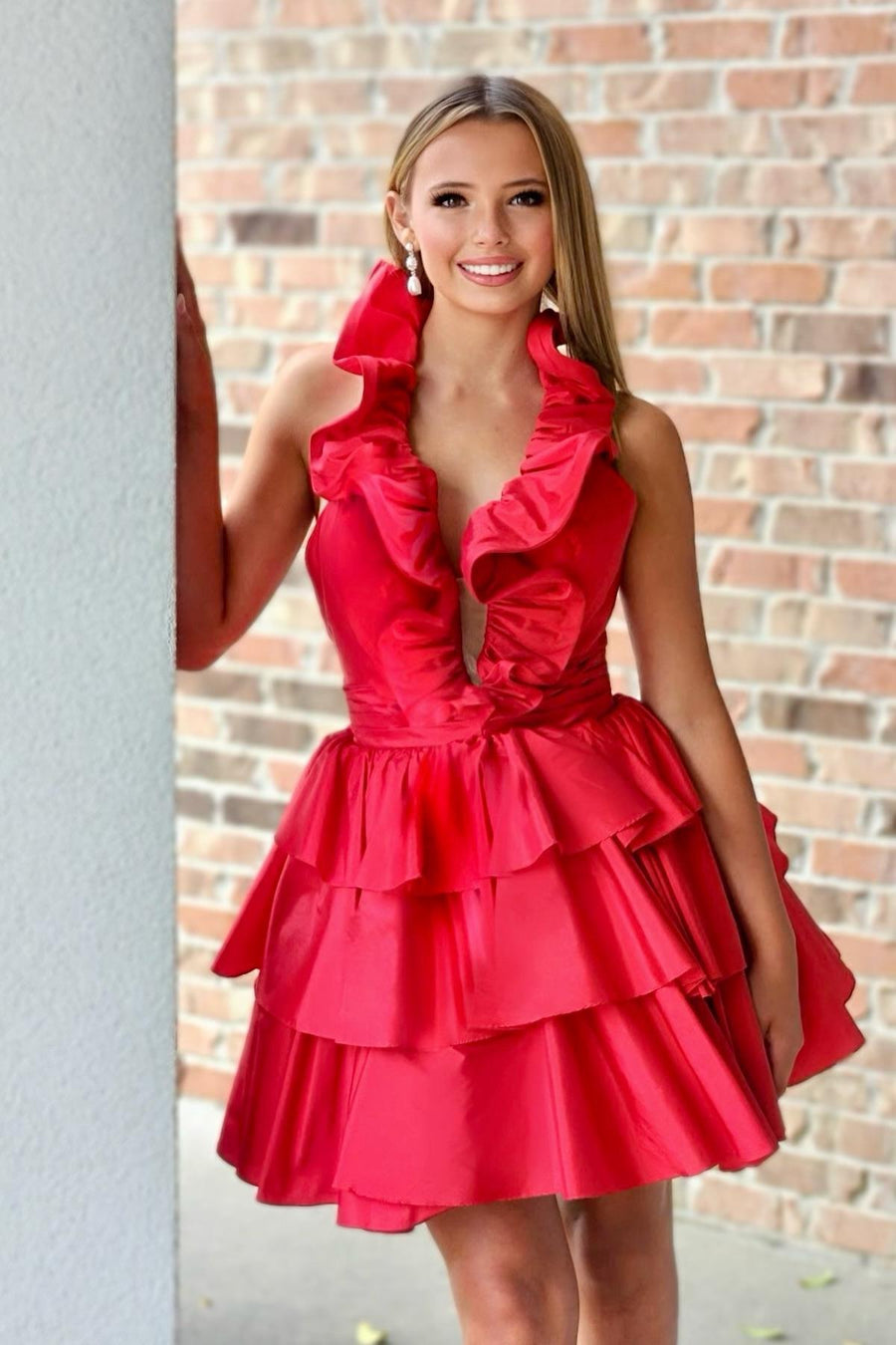 Halter Sage Green Ruffle Tiered Short Dress