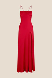 Spaghetti Straps Fuchsia Long Dress with Slit