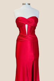Sweetheart Red Ruched Mermaid Long Dress