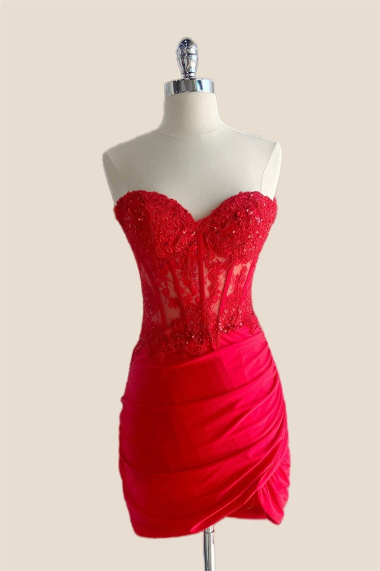 Sweetheart Red Appliques Ruched Tight Short Dress Ohmollydress Sweetheart Red Appliques Ruched Tight Short Dress Ohmollydress