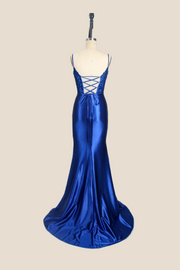 Royal Blue Appliques Ruched Mermaid Long Formal Dress