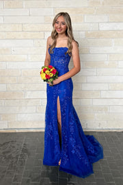 Strapless Lavender Lace Mermaid Long Party Dress