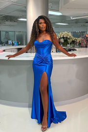 Sweetheart Red Satin Mermaid Long Prom Dress