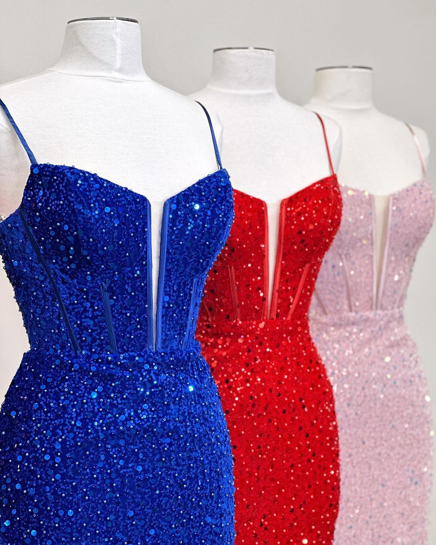 Straps Royal Blue Sequin Tight Mini Dress