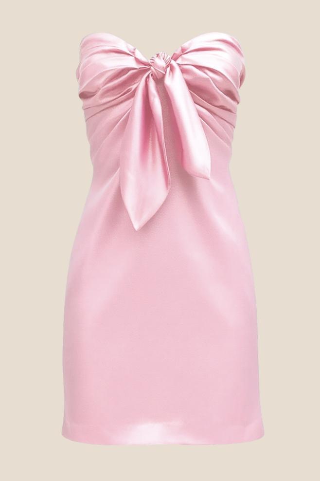 Strapless Navy Blue Tie Front Short Dress