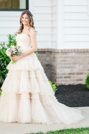 Strapless Periwinkle Tulle Tiered Formal Dress
