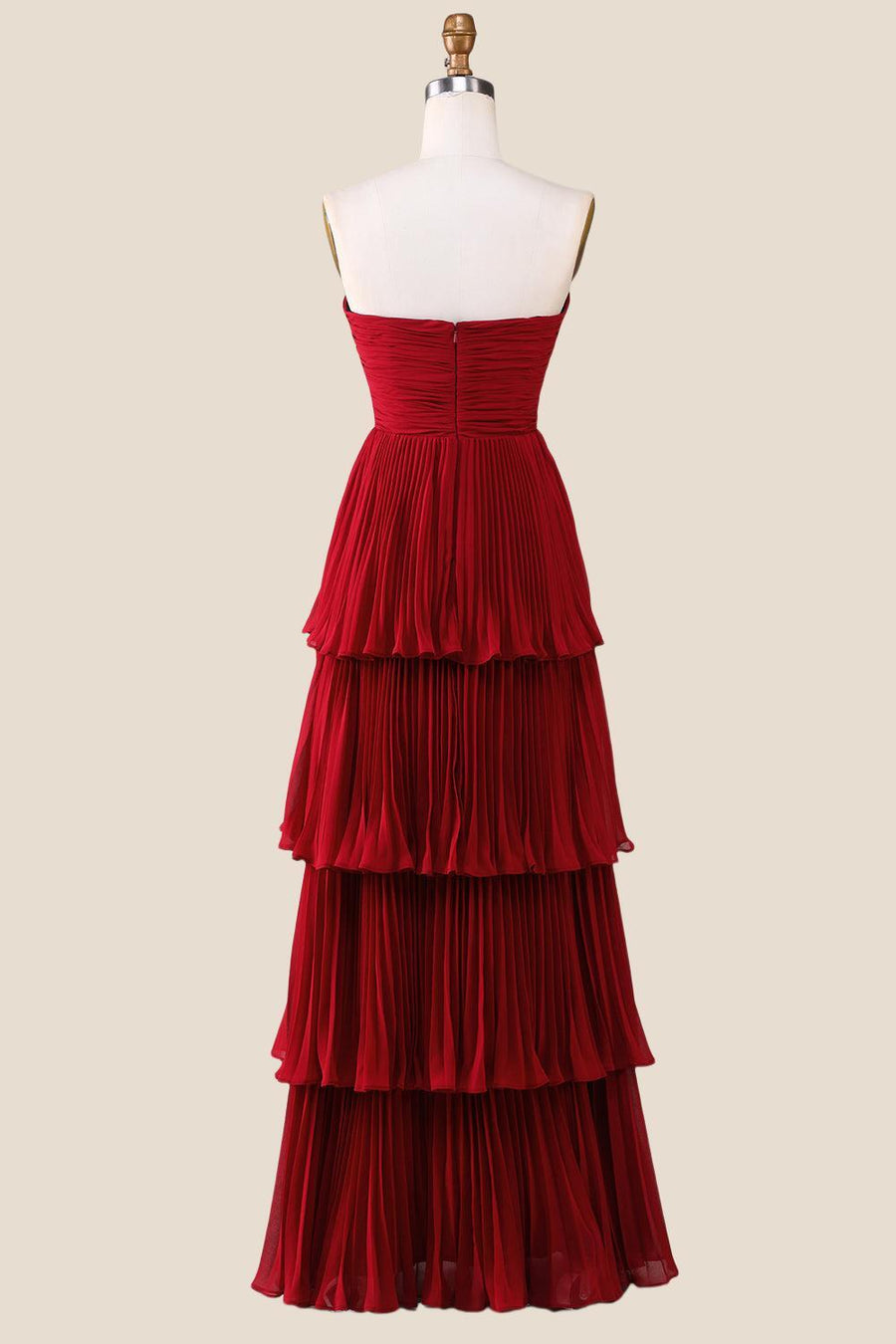 Strapless Sage Pleated Tiered Long Party Dress