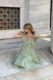 Straps Lavender Floral A-line Short Homecoming Dress