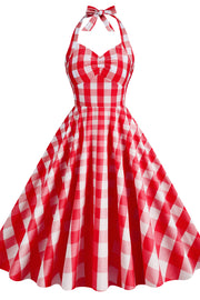 Halter Pink Plaid Gingham Swing Dress